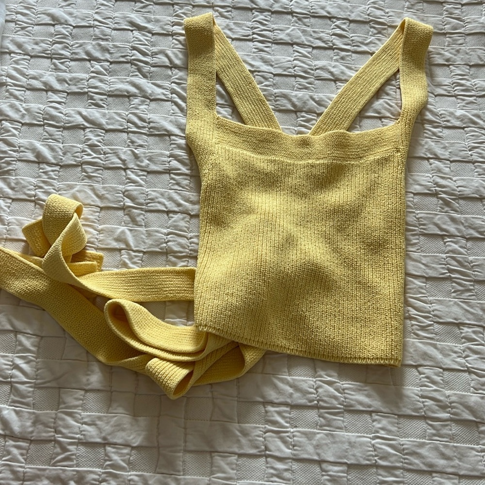 Wilfred Lemon Knit Crop Tank with Long Ties